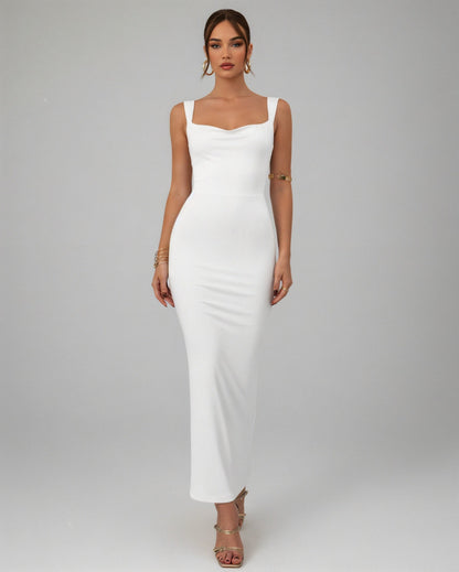 EVELLE Satin Bow-Back Maxi Dress